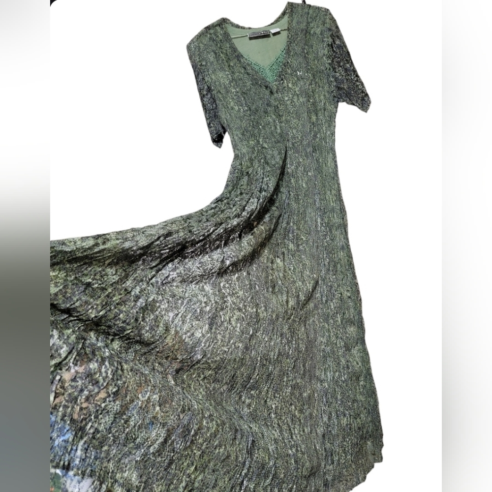Vintage Broadway Star Women's Long Maxi Dress With Attached Slip Green Medium